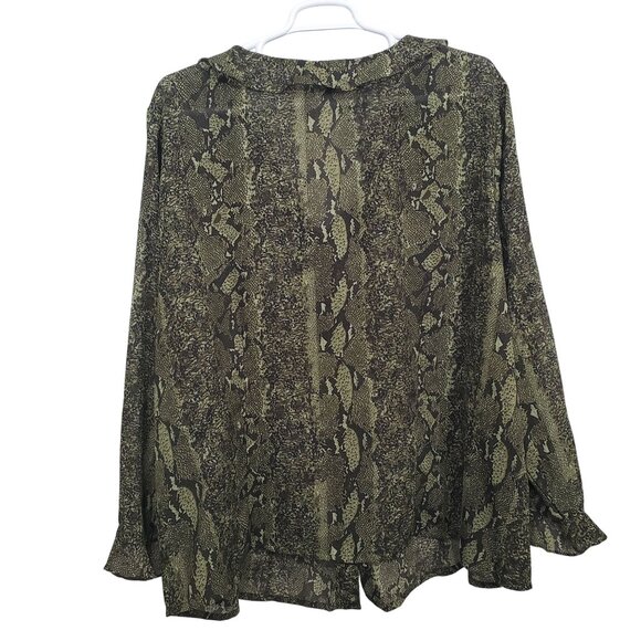 Avenue 30 32 Blouse Semi Sheer Chiffon Snake Print Button Ruffle Collar Sleeves - Picture 3 of 10